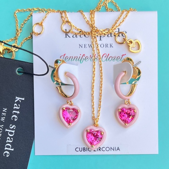 KATE SPADE ♠️ Heart Charm Drop Huggie Earrings - Picture 7 of 8